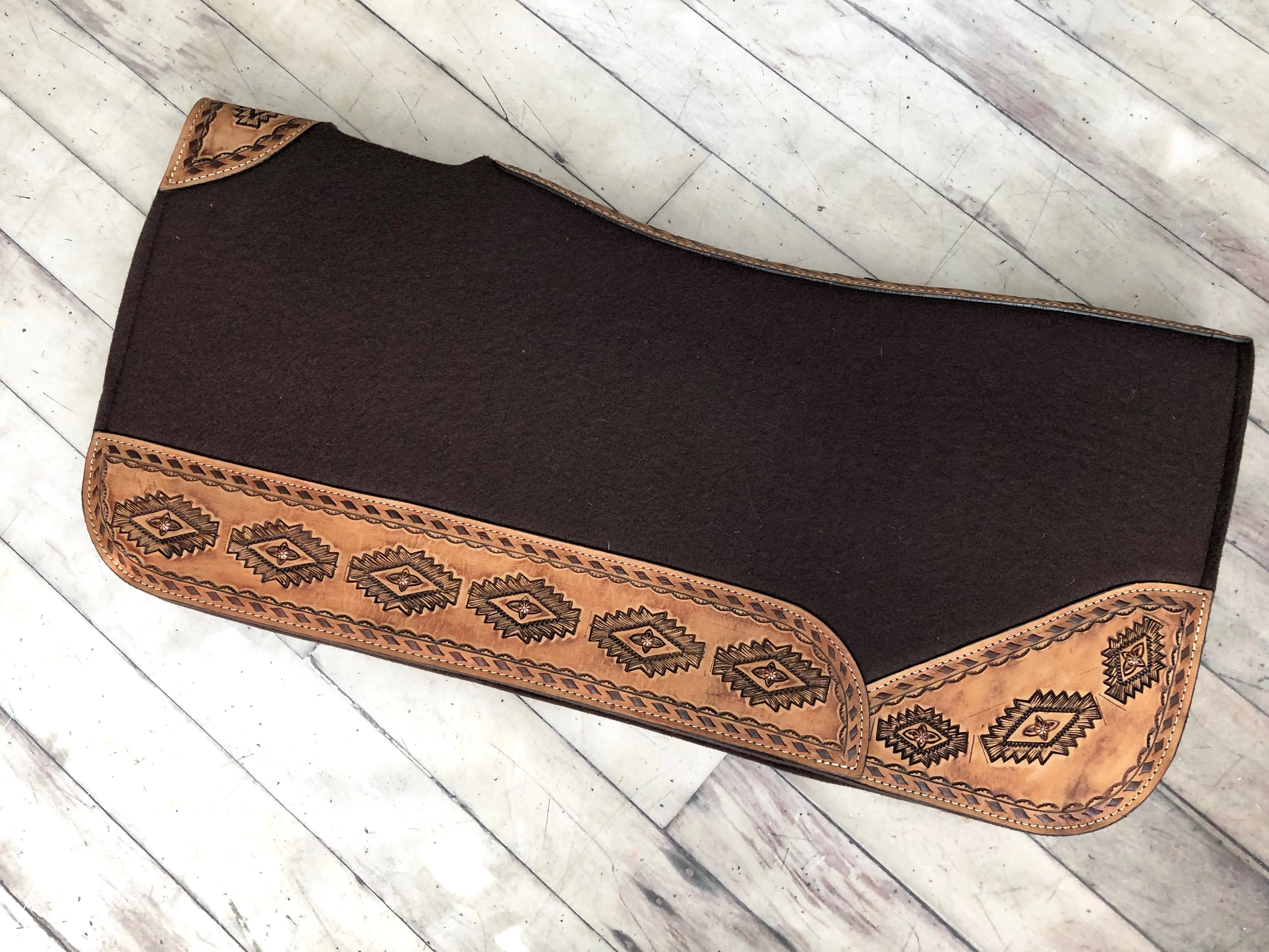 Tooled Leather Tack Set With Dark Suede Fringe