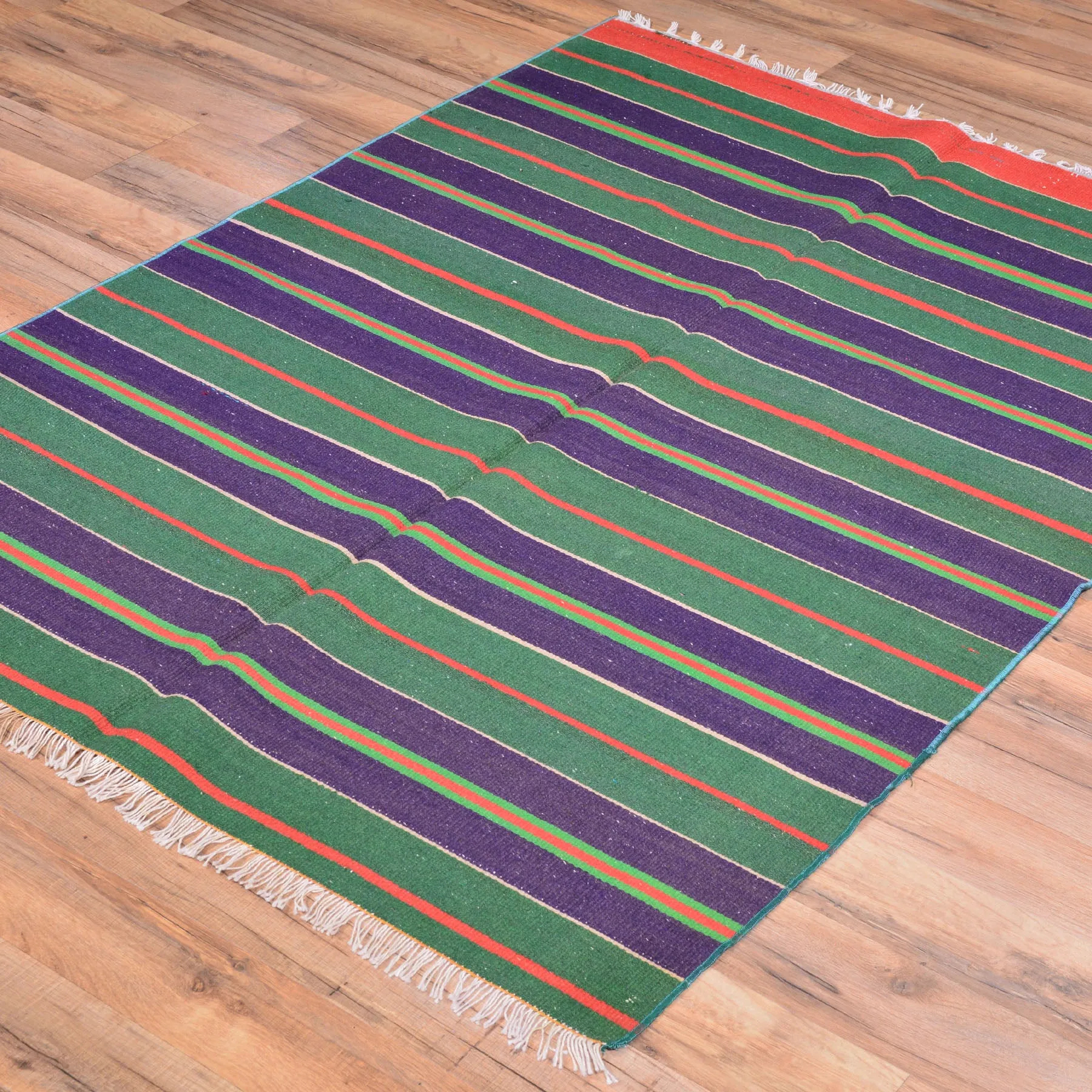 Turkish Striped Design Handmade Reversible Kilim Wool Rug (Size 3.5 X 4.8) Brral-5187