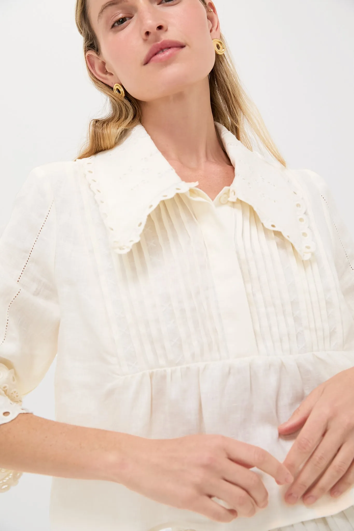 White Linen Eyelet Jones Blouse