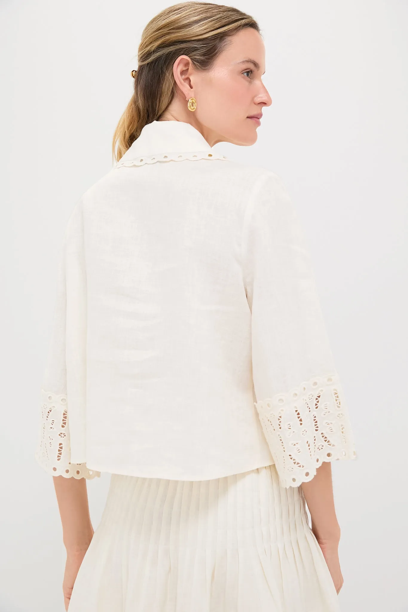White Linen Eyelet Jones Blouse