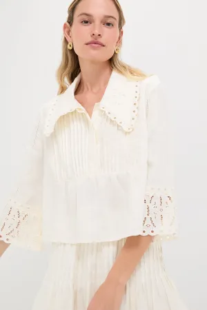 White Linen Eyelet Jones Blouse