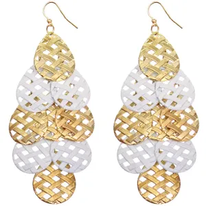 White Woven Teardrop Dangle Earrings