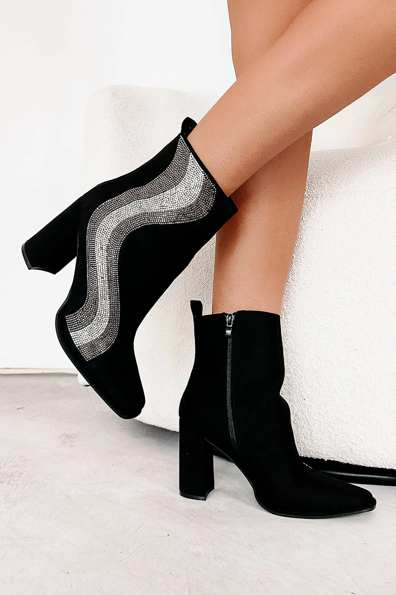 Winding Roads Wavy Rhinestone Booties (Black)