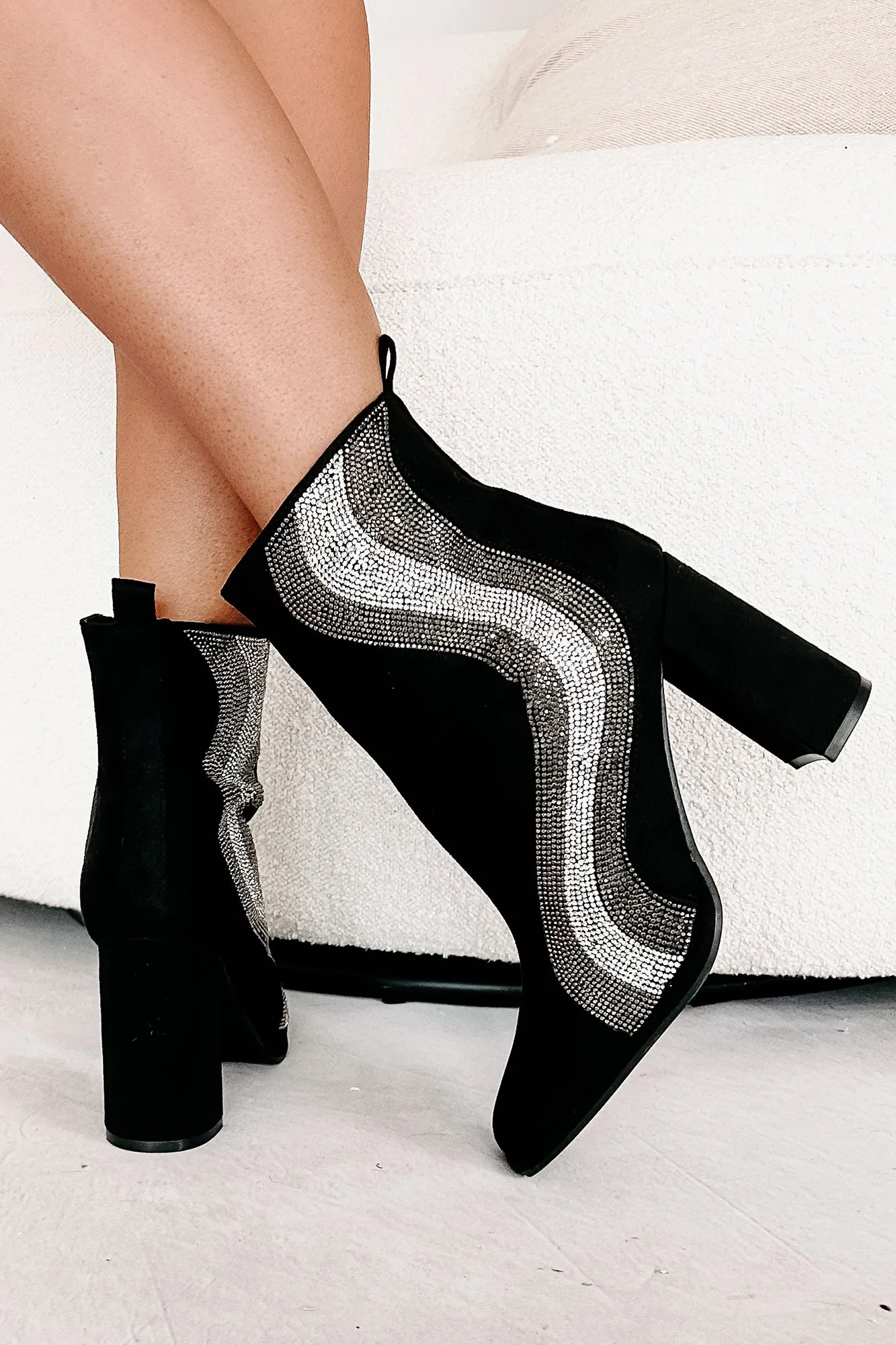 Winding Roads Wavy Rhinestone Booties (Black)