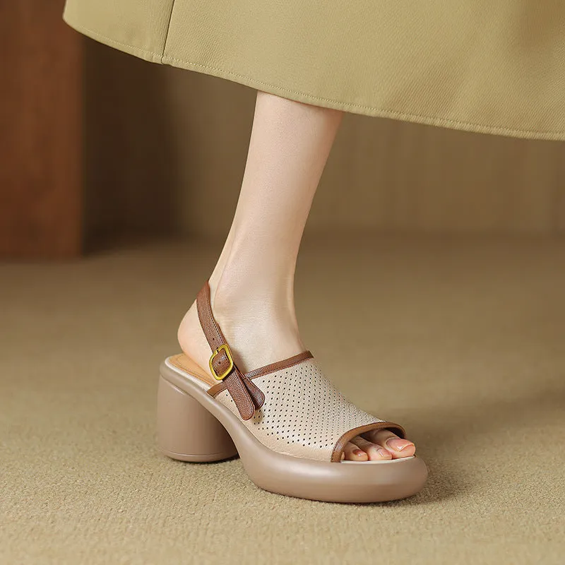 Women's Full-grain Sheepskin Open Toe Platform High Heels