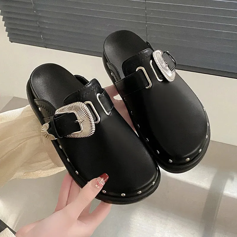 Women's Leather Street Punk Slippers