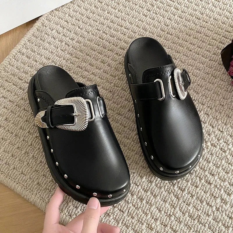 Women's Leather Street Punk Slippers