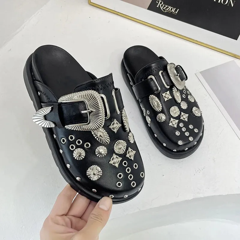 Women's Leather Street Punk Slippers